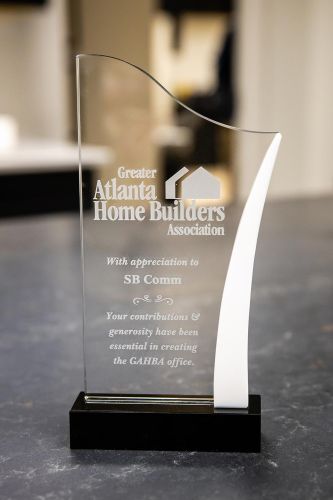 Engraved crystal award plaque from Greater Atlanta Home Builders Association