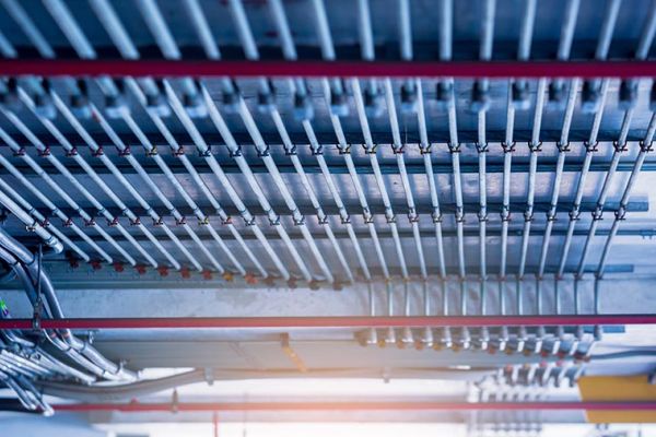 Electrical conduit and wiring on a commercial building ceiling